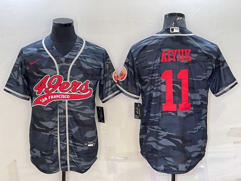 Men%27s San Francisco 49ers #11 Brandon Aiyuk Grey Camo With Patch Cool Base Stitched Baseball Jersey